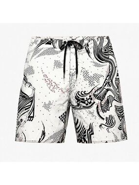 Fox Riders Co 33 White Black Leaf Patterned Boardshorts Occasionwear Surf  Style